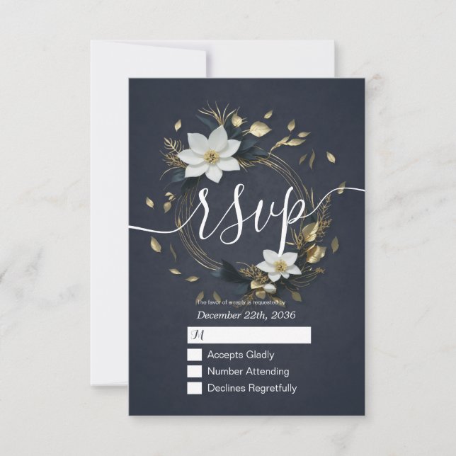 Coroa Floral de Ouro Branco Casamento RSVP Respond (Frente)