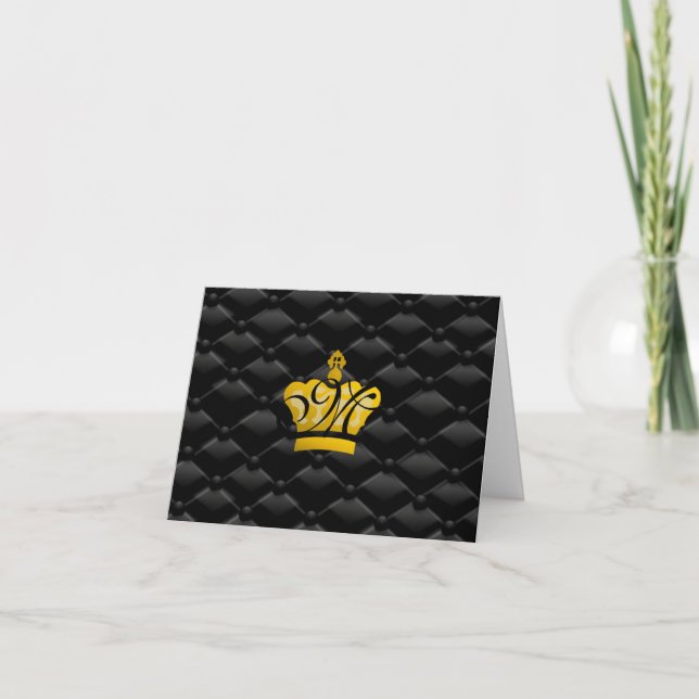 Coroa Monogrammed elegante cartão preto adornado (Frente)