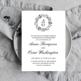 Coroa negra e branca, cartão de convite para casam