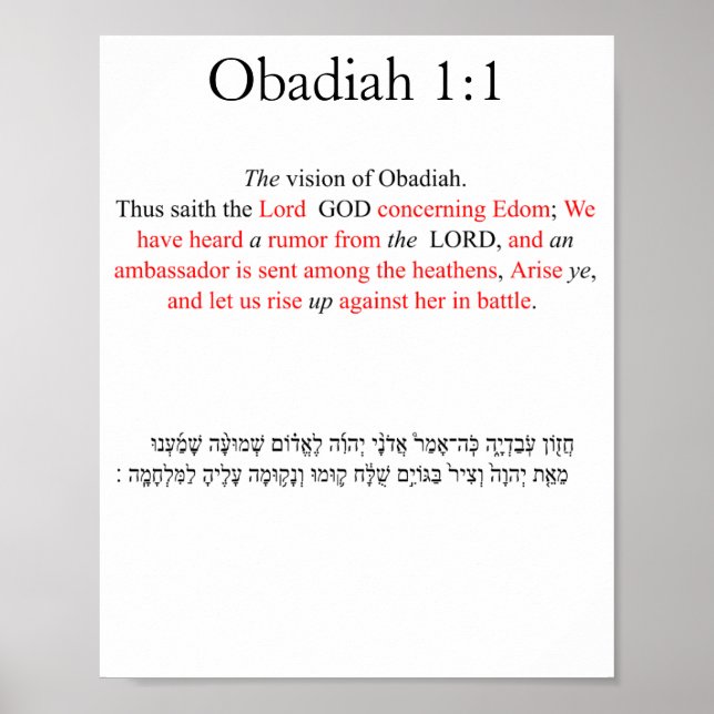 Corrected King Jams Obadiah 1:1 Poster (Frente)