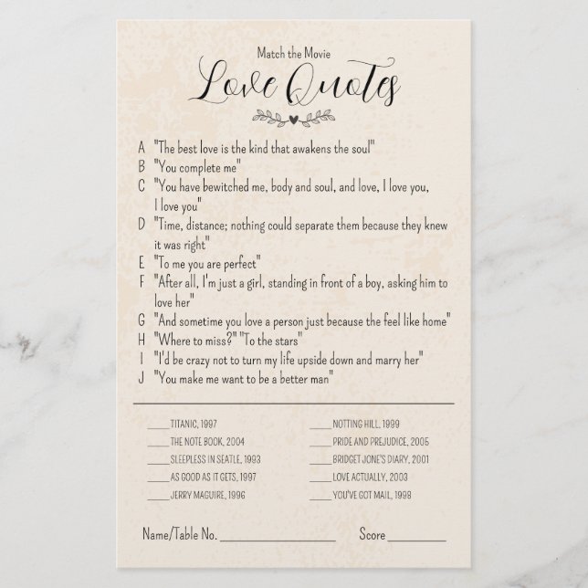 Corresponder às citações do filme de Mesa de casam (Frente)