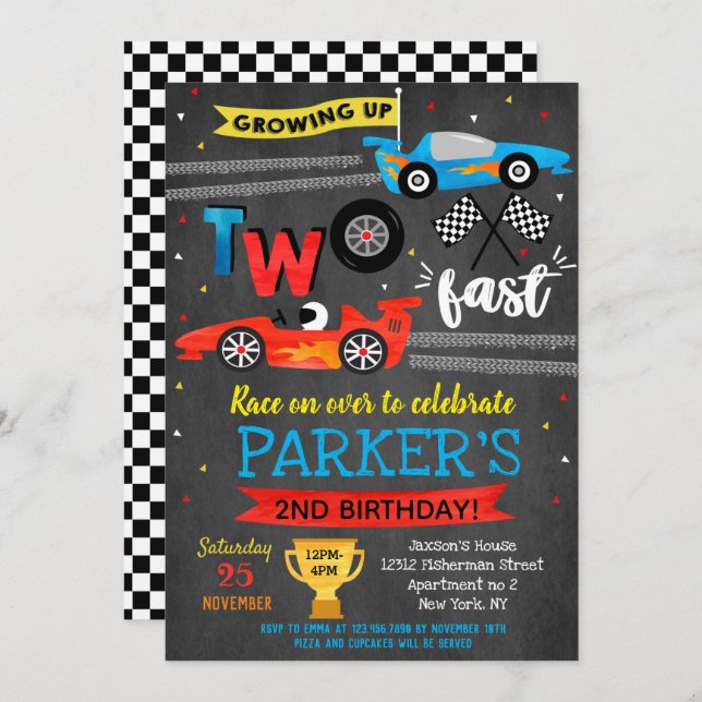 Corrida de Carro Race Dois Convites Rápidos para s (Frente/Verso)