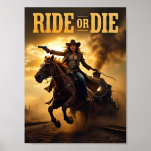 Corrida ou Morrer - Poster Ocidental de Cowgirl se