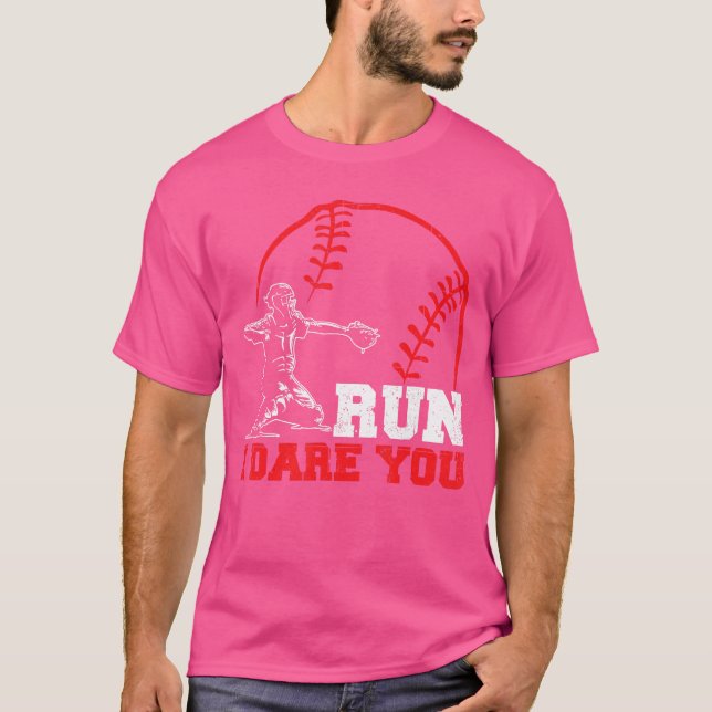 Corro Eu Desafio Você Camisa Divertida de Beisebol (Frente)