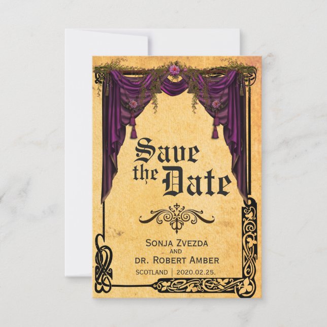 Cortina Céltica Casamento Salvar o Convite de Data (Frente)