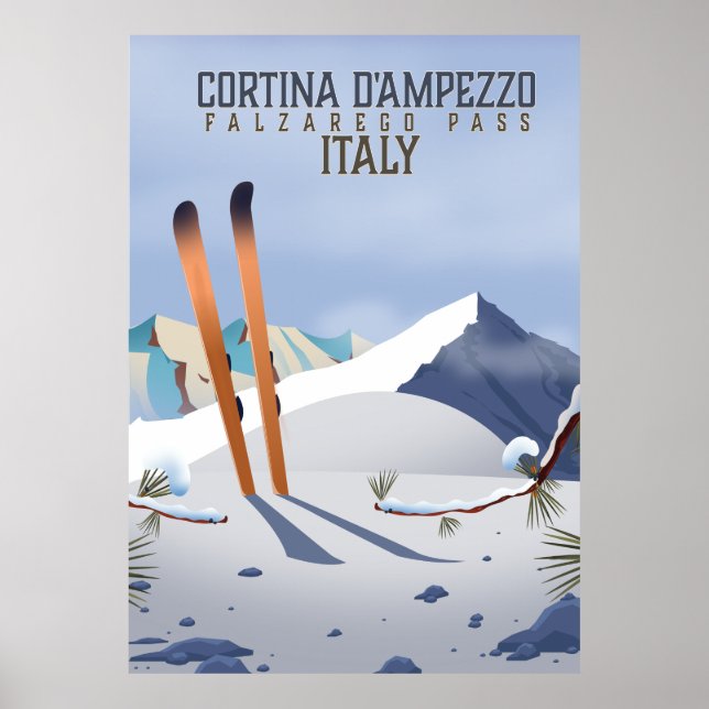 Cortina d'Ampezzo Itália Esqui poster de Arte (Frente)