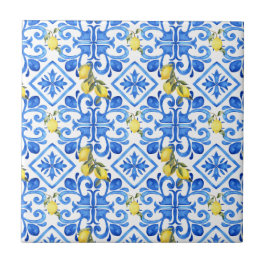 Cortina Mediterrânea Azul Limão Chic