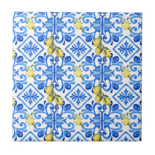 Cortina Mediterrânea Azul Limão Chic