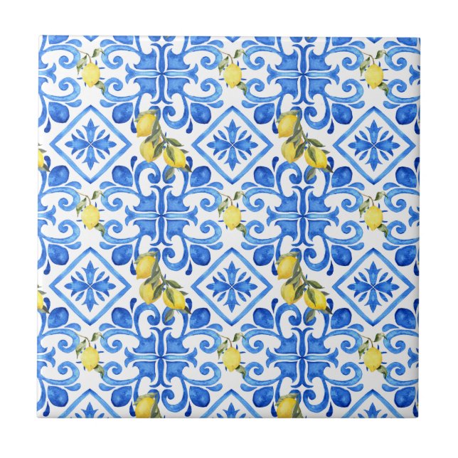Cortina Mediterrânea Azul Limão Chic (Frente)