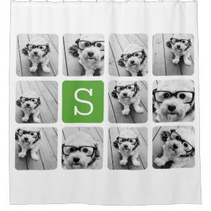 Cortina Para Box 11 Colagem de Fotografias - Monograma Verde Branco