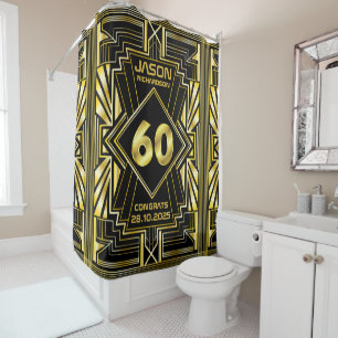 Cortina Para Box 60º aniversário Art Deco Dourado Excelente Negro