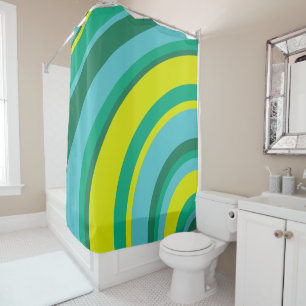 Cortina Para Box 70s Retro Groovy Wave Rainbow Teal Green Yellow