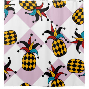 Cortina Para Box Abacaxi estilizado. Chapéu e Rhombus Harlequin. M
