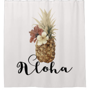 Cortina Para Box Abacaxi Tropical Hibiscus Floral Aloha