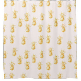 Cortina Para Box Abacaxis Tropicais Dourados