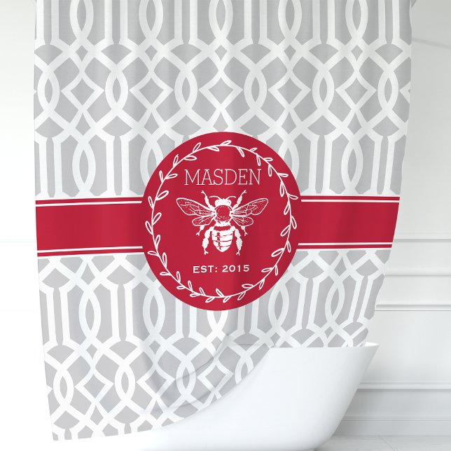 Cortina Para Box Abeja Melífera Vermelha e Cinza Personalizada (Criador carregado)
