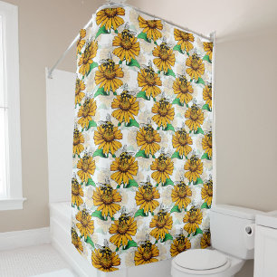 Cortina Para Box Abelha na Design de padrão de flores de girassol