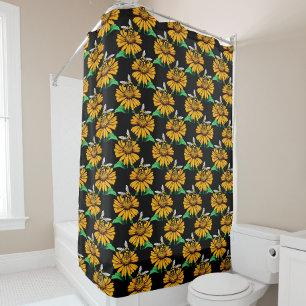 Cortina Para Box Abelha sobre Flor de Girassol Design Preto