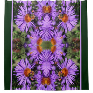 Cortina Para Box Abelhas De Mel Em Abstrato De Flor De Aster Roxo