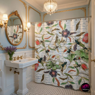 Cortina Para Box Abelhas e Flores Francesas Modernas Vintage