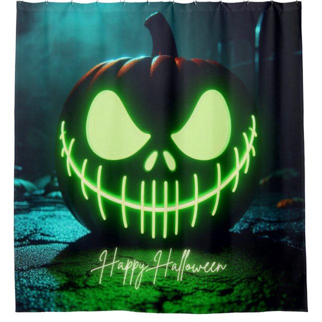 Cortina Para Box Abóbora de Halloween verde-assustadora (Frente)
