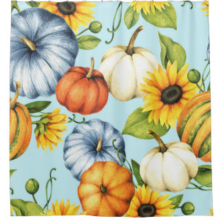 Cortina Para Box Abóboras, girassóis, ilustração de aquarela