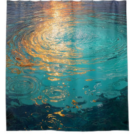 Cortina Para Box Abstract Aqua Waves with Golden Sunlight