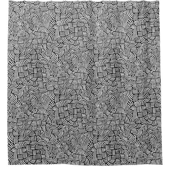 Cortina Para Box Abstrato 200923 - Branco sobre Preto (Frente)