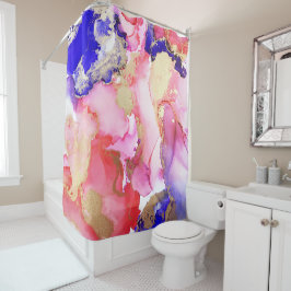 Cortina Para Box Abstrato Álcool Tinta Rosa, Roxo, Metálico Dourado