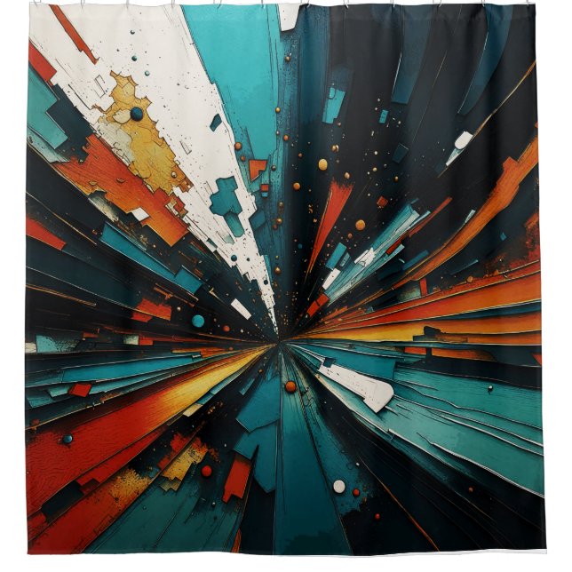 Cortina Para Box Abstrato Azul E Laranja 607 (Frente)