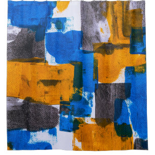 Cortina Para Box Abstrato azul, laranja e cinza