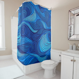 Cortina Para Box Abstrato Azul Turquesa Ondas de Água do Oceano