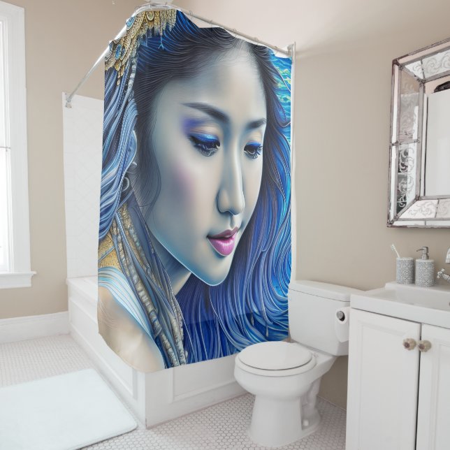 Cortina Para Box Abstrato Blue Fantasy Mulher Surrealismo Arte (In Situ)
