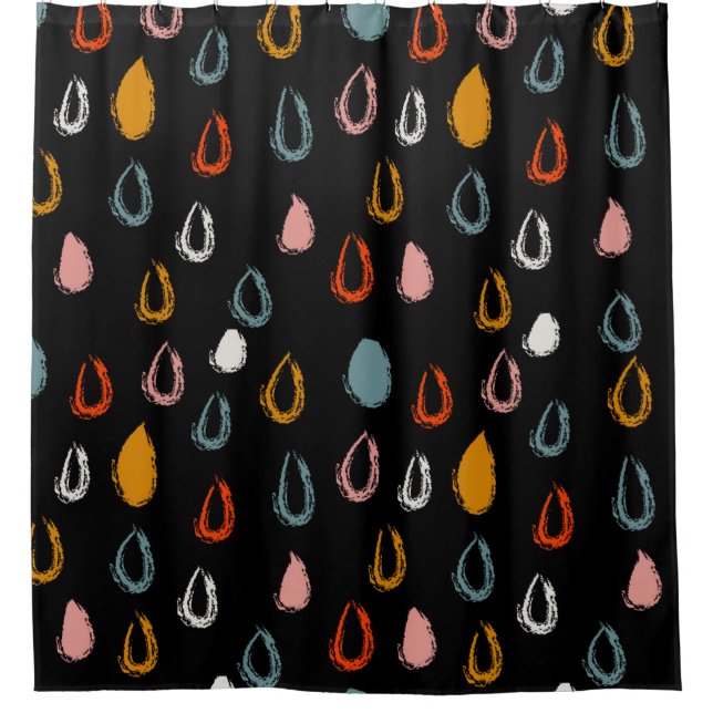 Cortina Para Box Abstrato boho rabisco gotas de chuva sem descontin (Frente)