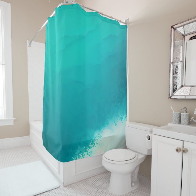 Cortina Para Box Abstrato de Aqua Branco Azul Azul Costeiro Aqua (In Situ)