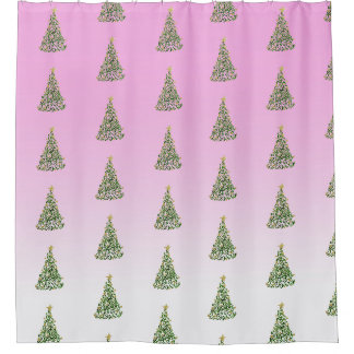 Cortina Para Box Abstrato de Árvores de Natal Pintadas à Mão