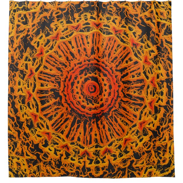 Cortina Para Box Abstrato de cor laranja, amarelo e preto (Frente)