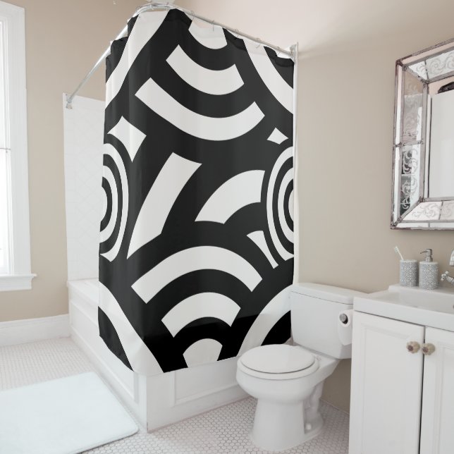 Cortina Para Box Abstrato de Imagem Retroativa Linhas Pretas Branco (In Situ)