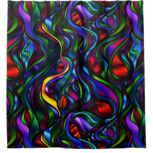 Cortina Para Box Abstrato de Vidro Psicodélico