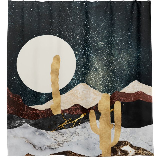 Cortina Para Box Abstrato Desert Night Sky com Ouro Cactus (Frente)