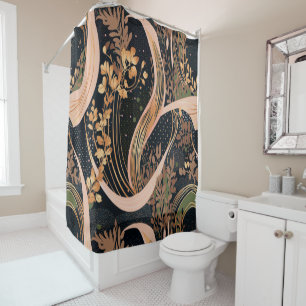 Cortina Para Box Abstrato floral, bolinhas, vinhas