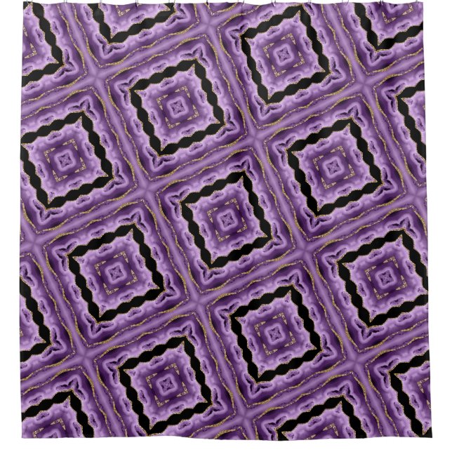 Cortina Para Box Abstrato Geométrico Dourado Roxo (Frente)
