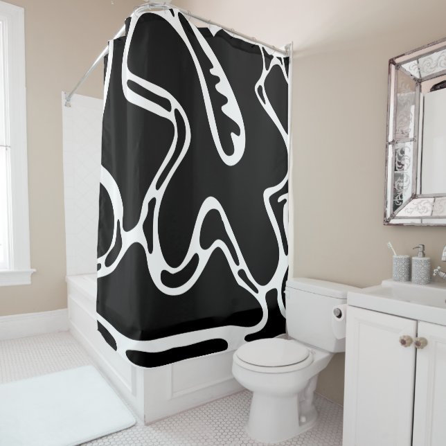 Cortina Para Box Abstrato Landscape Doodles Black and White (In Situ)