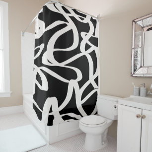 Cortina Para Box Abstrato Linhas Negras Modernas E Natas Negras De