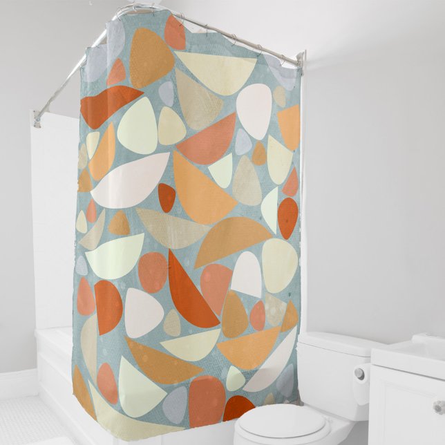 Cortina Para Box Abstrato moderno de Pastel Geométrico (Modern abstract shapes orange cream peach sea foam teal art shower curtain)