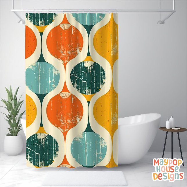 Cortina Para Box Abstrato Moderno do Meio século Retroativo (mid century modern shower curtain bathroom decor)