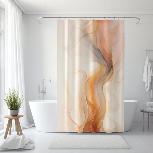 Cortina Para Box Abstrato Neutro - Laranja bege e queimado (Neutral Abstract Flow Beige, Brunt Orange, Grey Shower Curtain)