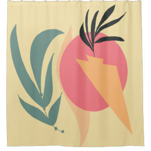 Cortina Para Box Abstrato Planta Ilustração Forma Amarelo Rosa 