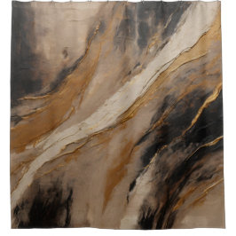 Cortina Para Box Abstrato Preto Dourado Bege