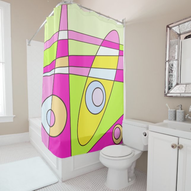 Cortina Para Box Abstrato surfing Bright Green Bublegum verde rosa (In Situ)